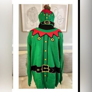 Festive Green Elf Sweater with Red Accents